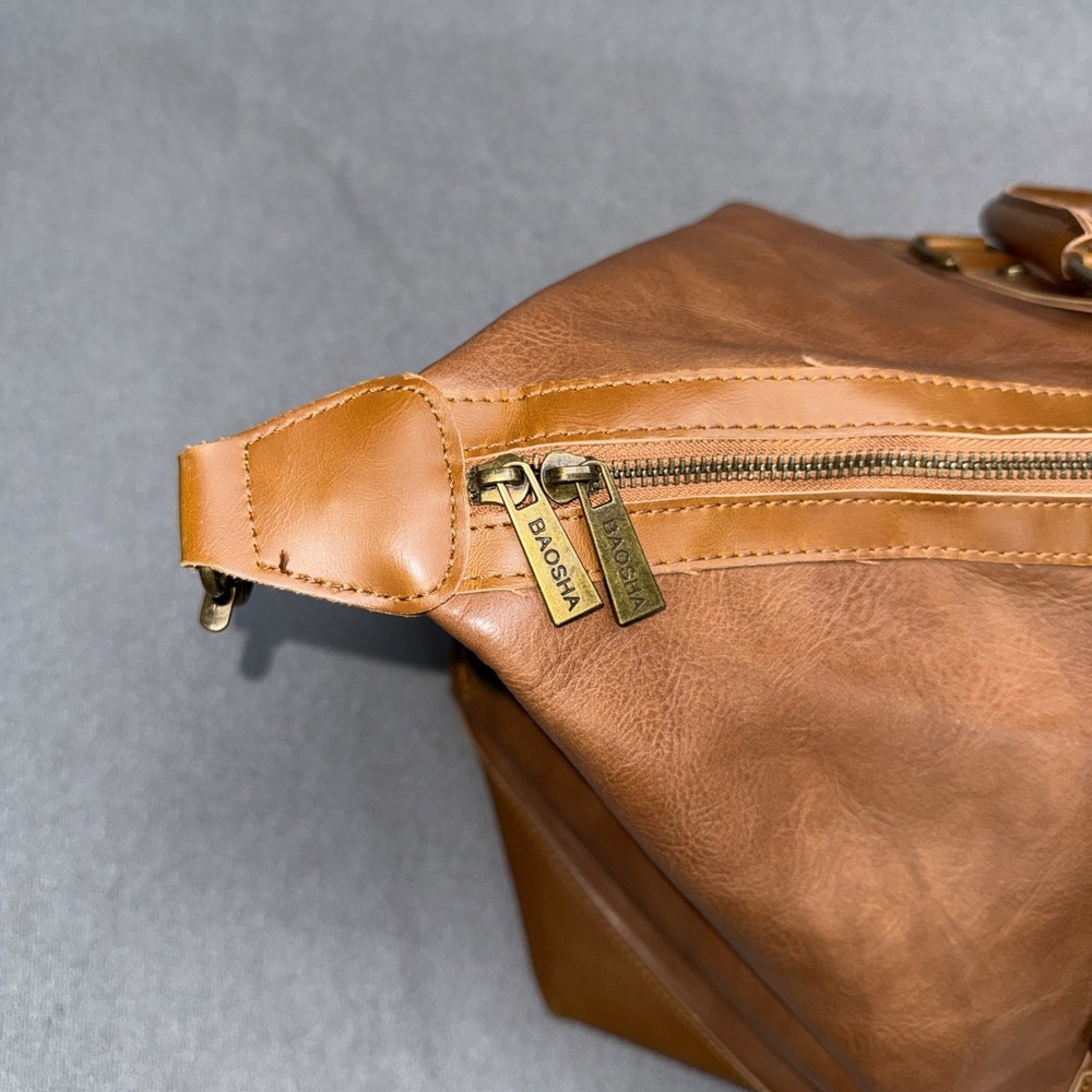 BAOSHA Brown Faux Leather Weekender Duffel Travel Bag Carry On Overnight Large - Picture 4 of 9